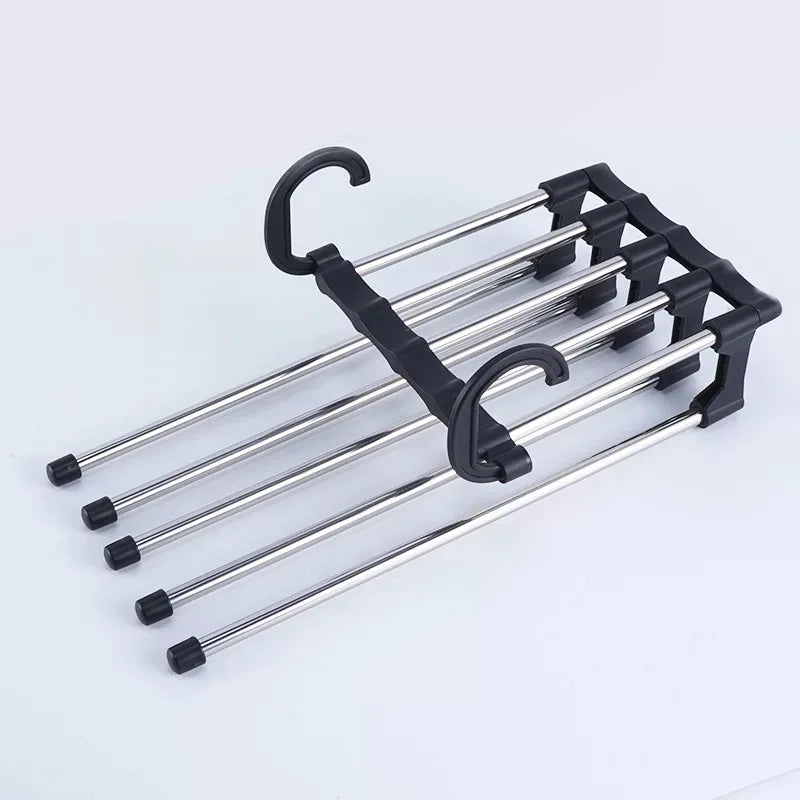 Space Saving Stainless Steel 5-Layer Foldable Wardrobe Pants Hanger Rack with Eco-friendly Design