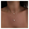 Hot Sale Gold Plated Double Layered Heart Diamond Pendant Necklace for Women
