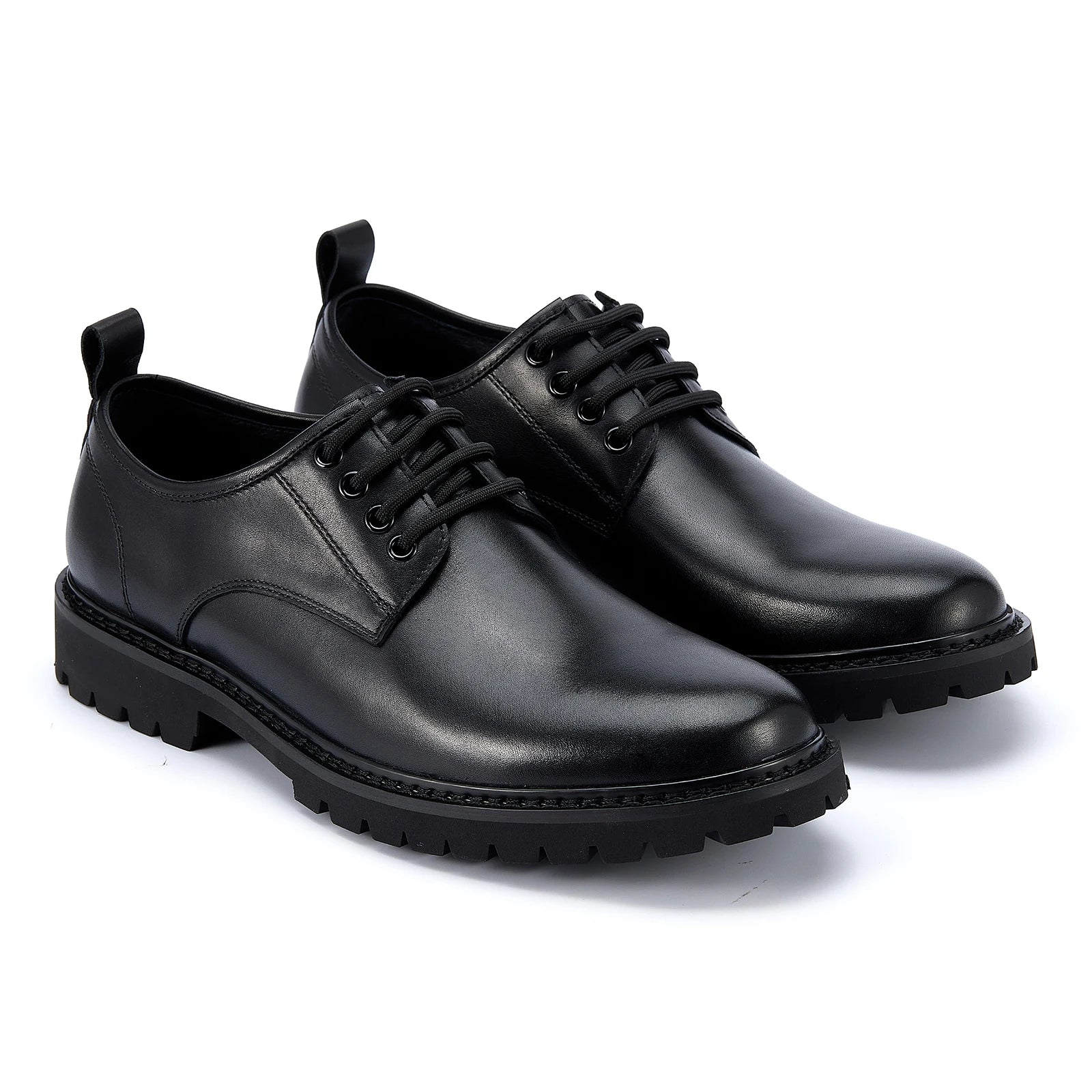 2025 New Fashion Black Full Grain Leather Derby Shoes for Men Lace up Comfortable Durable Dress Oxfords Free Sample Custom Logo