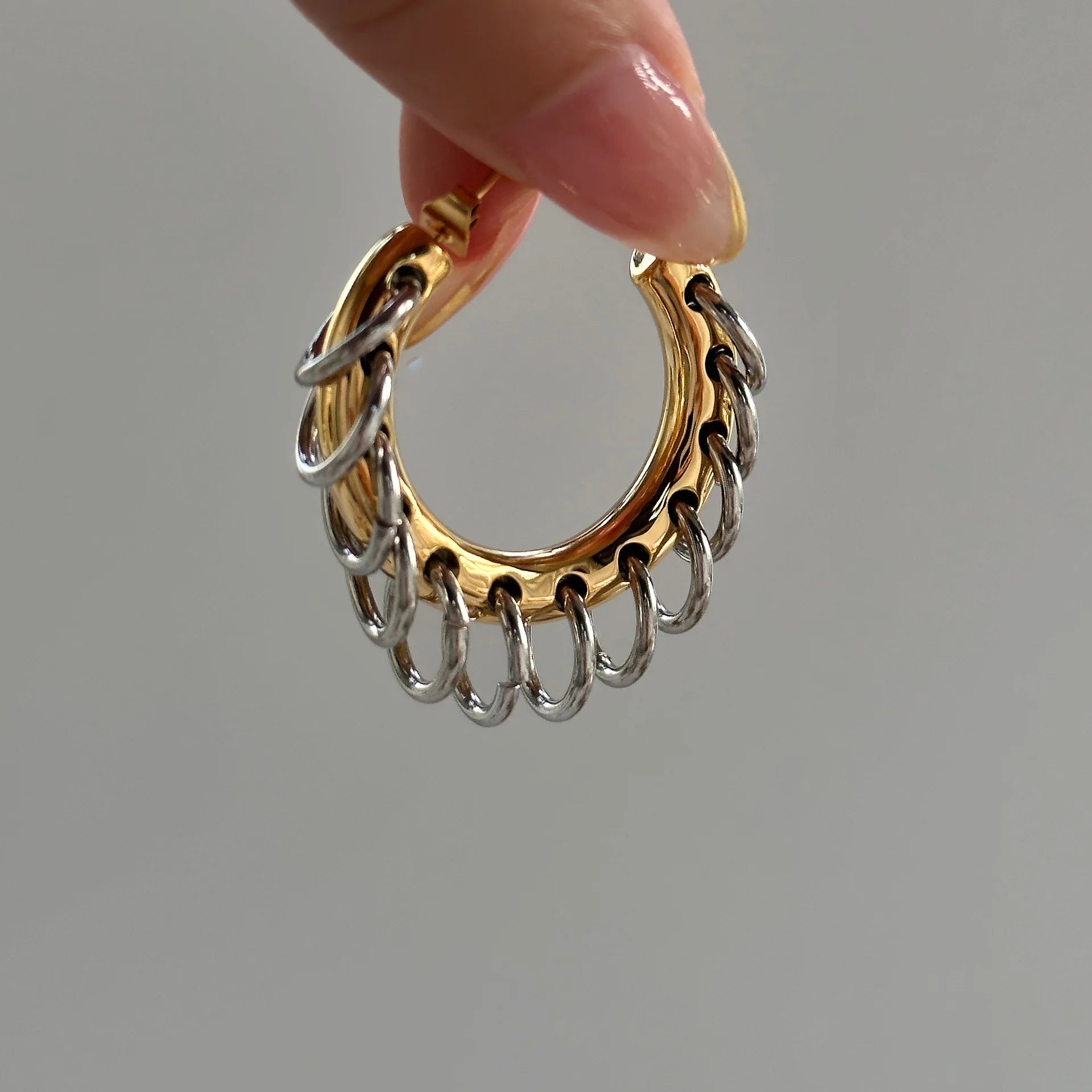 Vintage Hypoallergenic Jewelry 18k Gold Plated Stainless Steel Two Tone Unique Gypsy Fringe Earrings for Women YF3634