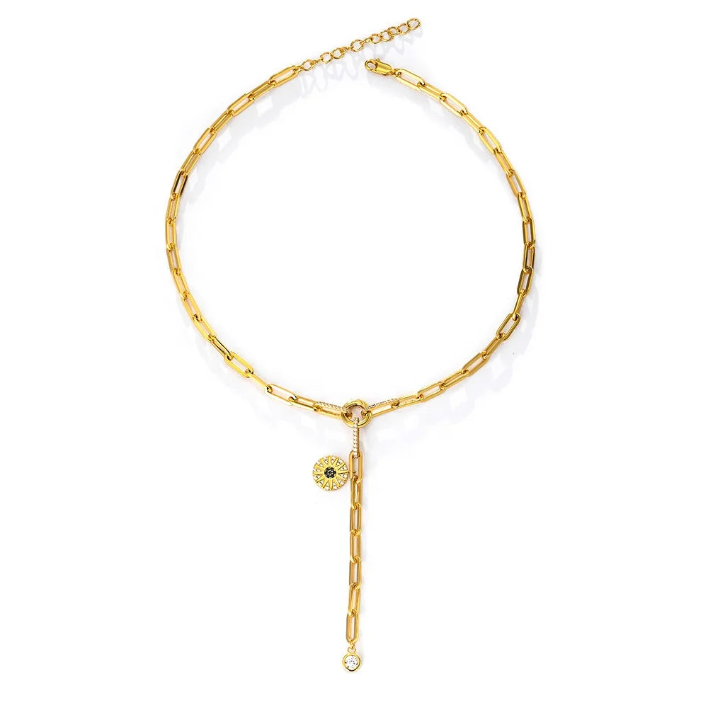 2024 Korea Personality Fashion Brass Jewelry Luxury 18K Gold Plated Paper Clip Adjustable Zircon  Pendant Necklace for Gift
