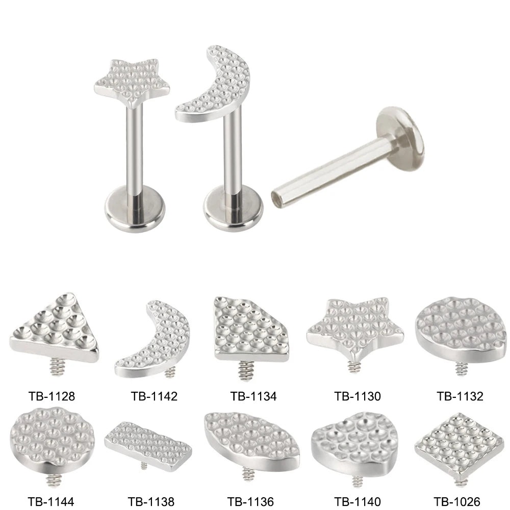 GZN ASTM Titanium Body Piercing Jewelry Different Shape Honeycomb Surface Labret Studs Lip Ring Earrings