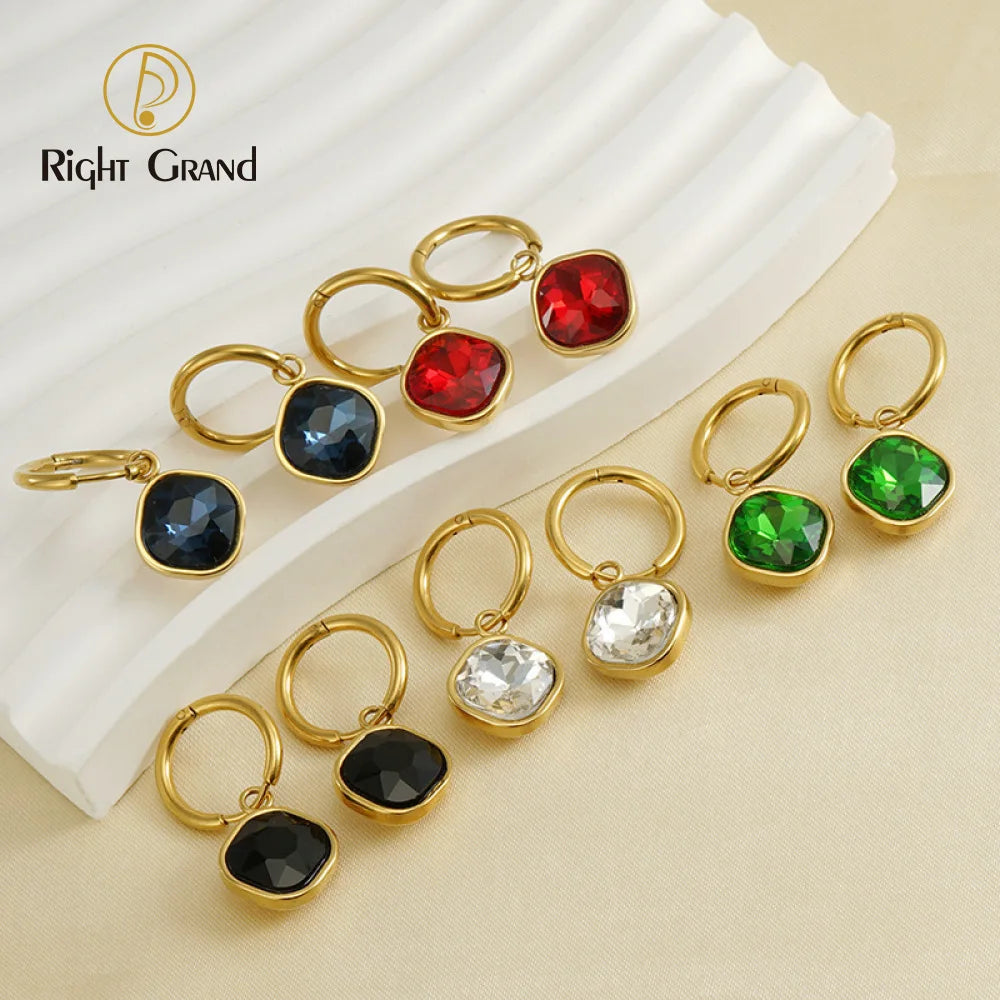 New Trendy 18k Gold Plated Stainless Steel Cubic Zirconia Drop Earrings Rainbow CZ Hoop Earrings for Women
