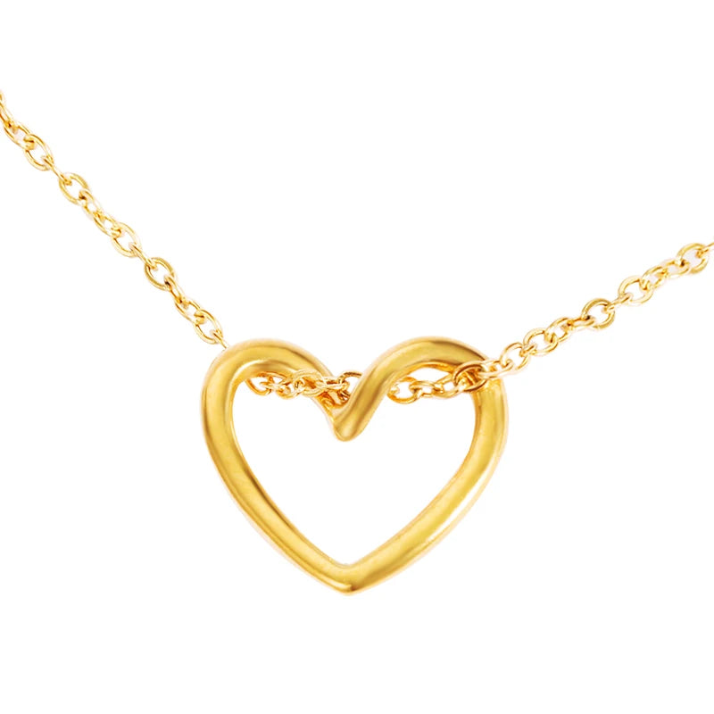 Fashion Pendant Necklaces Love Heart Golden Choker Chain Stainless Steel