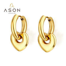 Ason Fashion Drop Heart Pendant Earings Jewelry Women Custom Designer 18K Gold Plated Stainless Steel Huggies Hoop Earrings