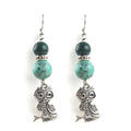 JH Wholesale Beautiful Women Jewelry Natural Stone Beads  Alloy Witch Wing  Turtle Owl Charm Earring