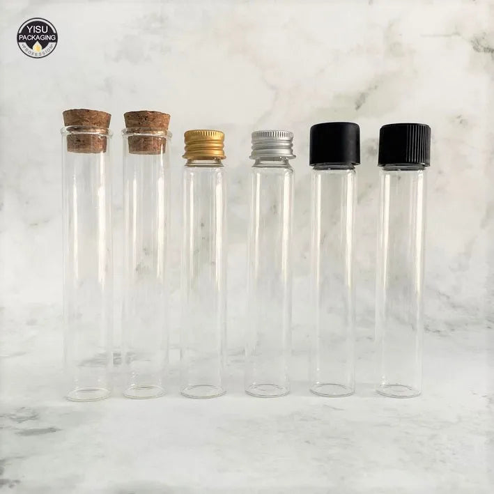 Custom Transparent Glass Tube with Plastic Child Resistant Plastic Screw Lid Glass test Tube with Screw Cap