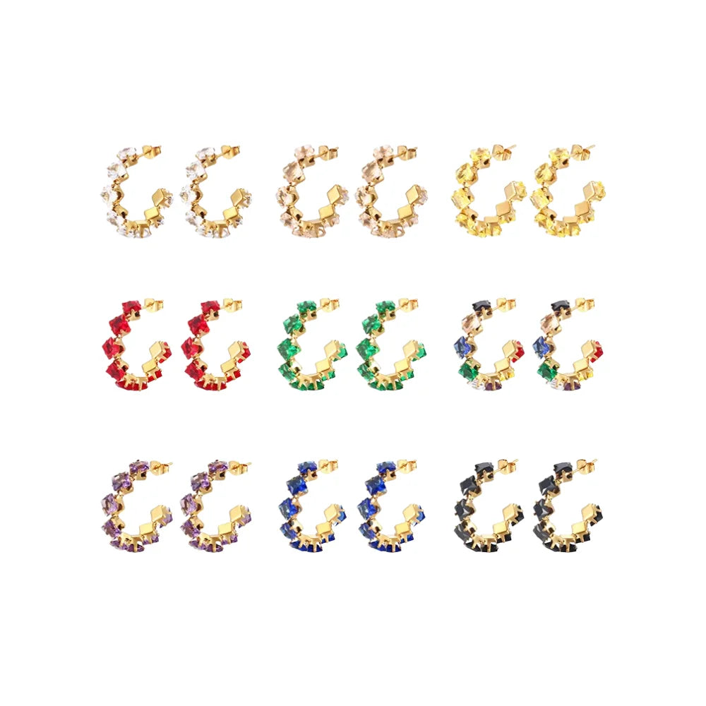 Fashion Jewelry Femme Bijoux En Acier Inoxydable Cubic Zirconia Huggie Luxury Jewelry 2025 Hypoallergenic C-Shaped Hoop Earrings