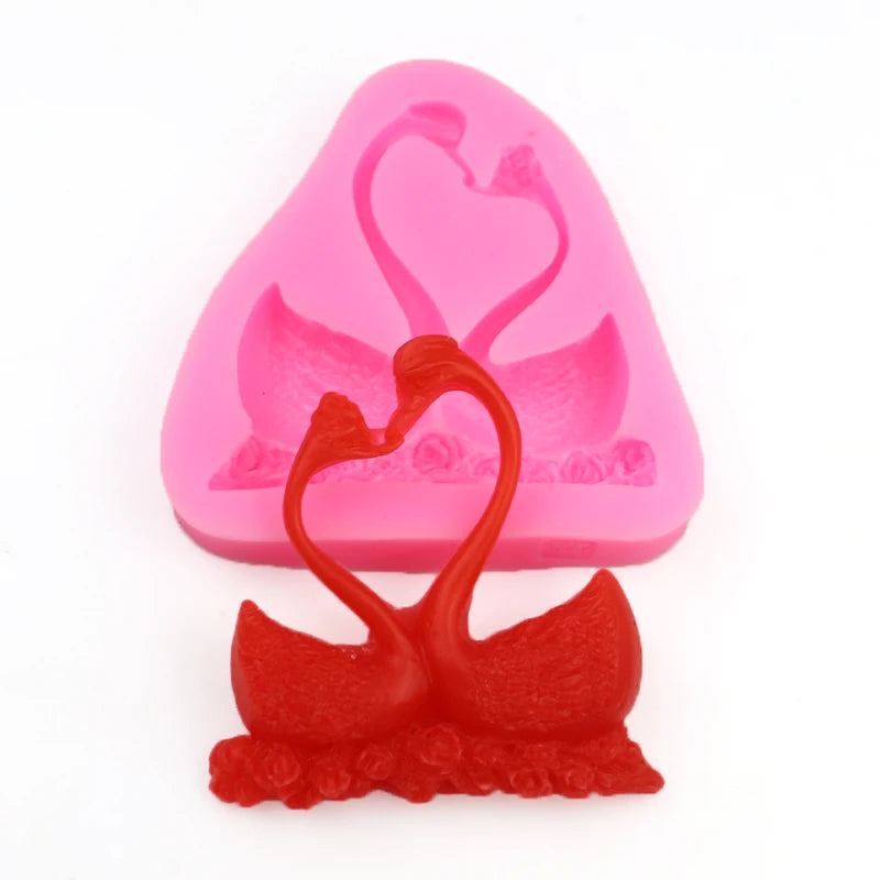 XGY-229 Baking Silicone Mold 3D Swan Love Couple Rose Wedding Cake Fondant Soap Cookies DIY Handmade Mold for Swan Models