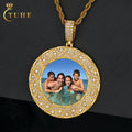 Hot Sale Engrave Logo Gold Plated 5A Zircon Diamond Iced Out Custom Round Shape Photo Pendant