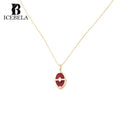 Elegant and Luxurious S925 Sterling Silver 18K Gold-plated Sea Wave Stone or Red Agate Oval Pendant Zircon Necklace for Women