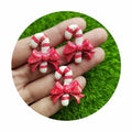 Resin Christmas Candy Cane Bow Knot Flat Back Cabochon Art Supply Love Theme Hair Center Decoration Charm Model