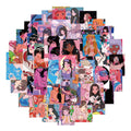 50Pcs Lovely Pink Girl Cartoon Illustration Poster Sticker for Notebook Water Bottle Luggage Laptop Vinyl Decor Anime Stickers