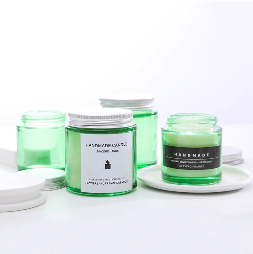 250ml Green Glass Empty Candle Jar with Metal Lid for Home Christmas Decor Stand Type Candle Holder