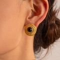 J&D Custom Fashion Girls Vintage Jewelry 18K Gold Plated Stainless Steel Agate Women Stud Earrings