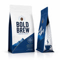 Custom Printed White Blue Coffee Bag Flat Bottom Pouch With Valve Zipper Premium Whole Bean Coffee Packaging Supplier