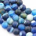Wholesale 2.0 mm Large Hole Blue Stripe Agate 8mm 10mm Matte Round Beads for Jewelry Bracelet Necklace Making