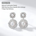 Luxury Natural Freshwater Pearl Camellia Flower Stud Earrings Silver Post Anti-allergy Zirconia Jewelry for Women