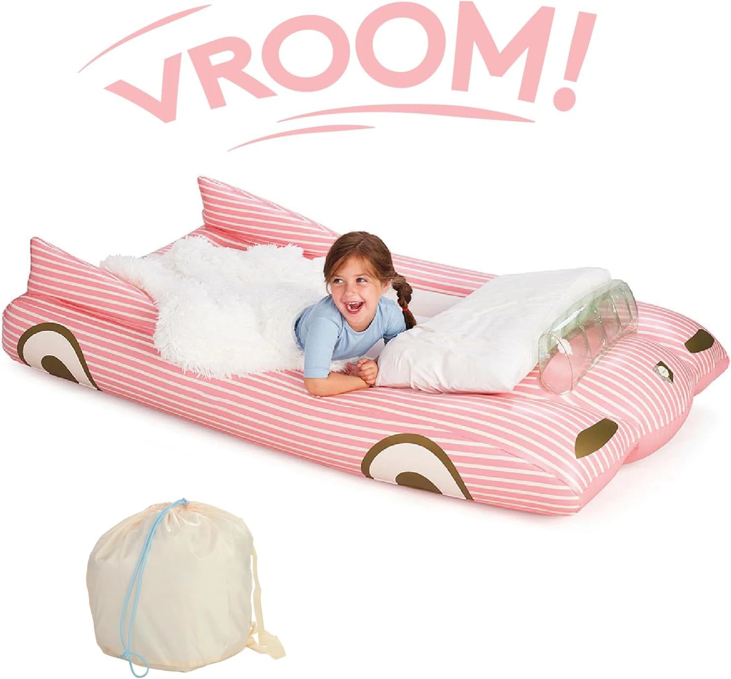 Portable Inflatable Children's Bed with Safety Bumper & Air Pump Foldable for Car Hotel or Home Use Durable Travel Pool Bed