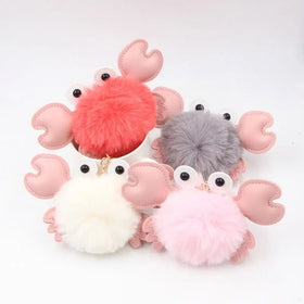 Promotion Crab Pom Pom Keychain Artificial Fluffy Pompoms Crab Keychain Faux Rabbit Fur Puff Ball Key Rings Fluffy Accessories