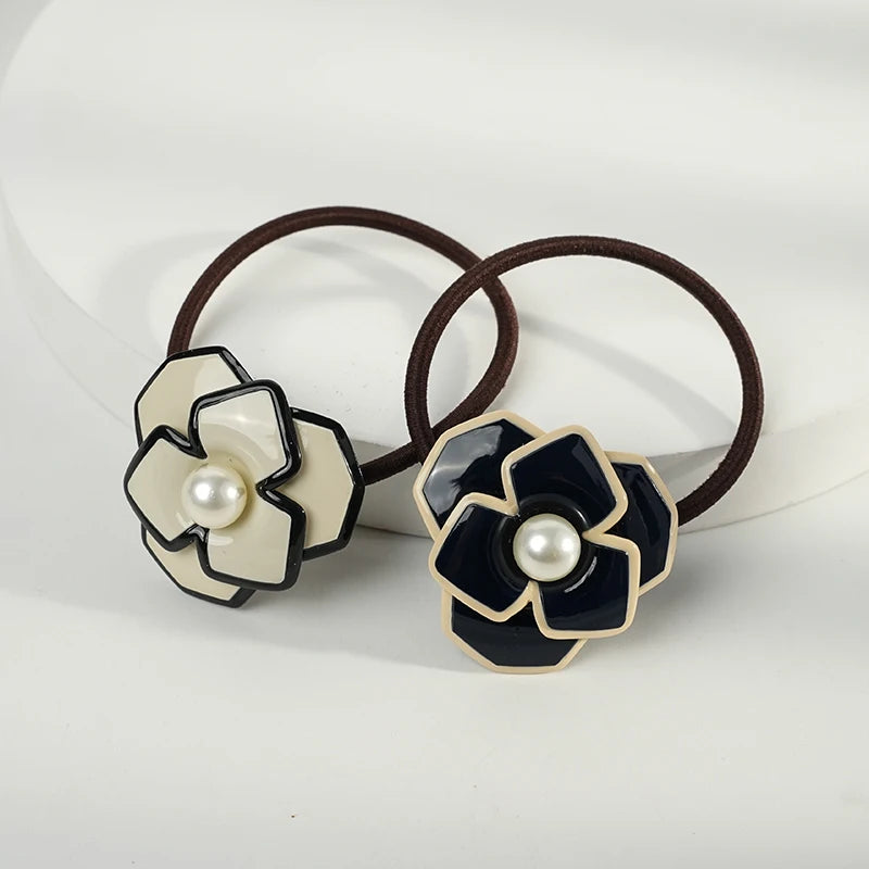 WJia French Camellia Acetic Acid Classic Scrunchie Premium All-over Scrunchie Hair Rope Hair Accessories Head Band with Ponytail