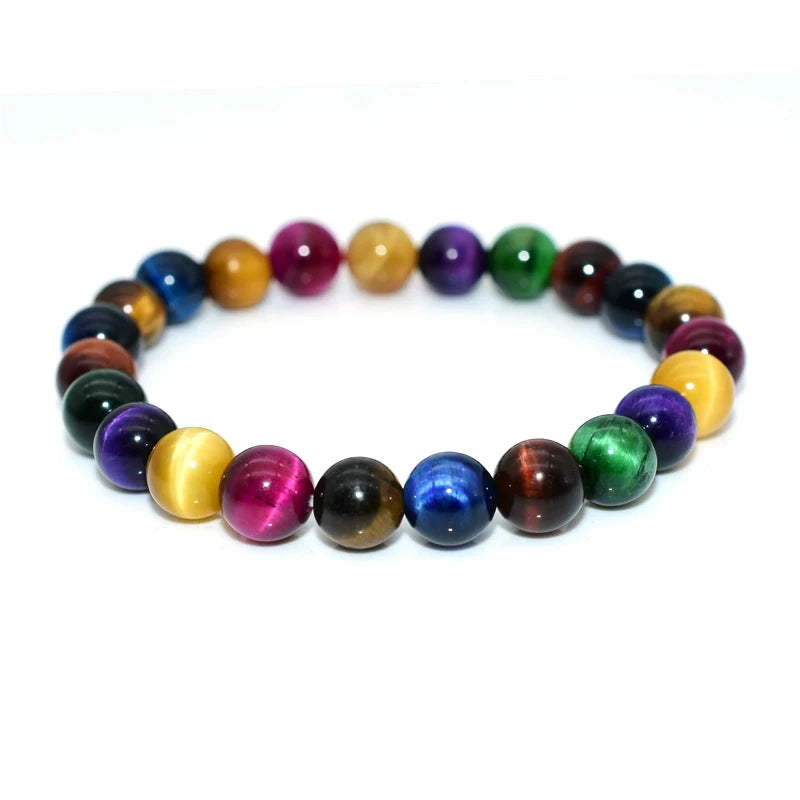 Vintage 6/8/10mm Colorful Tiger Eye Beaded Bracelet for Gift Wedding Party Anniversary Engagement Buddhist Religious Occasion