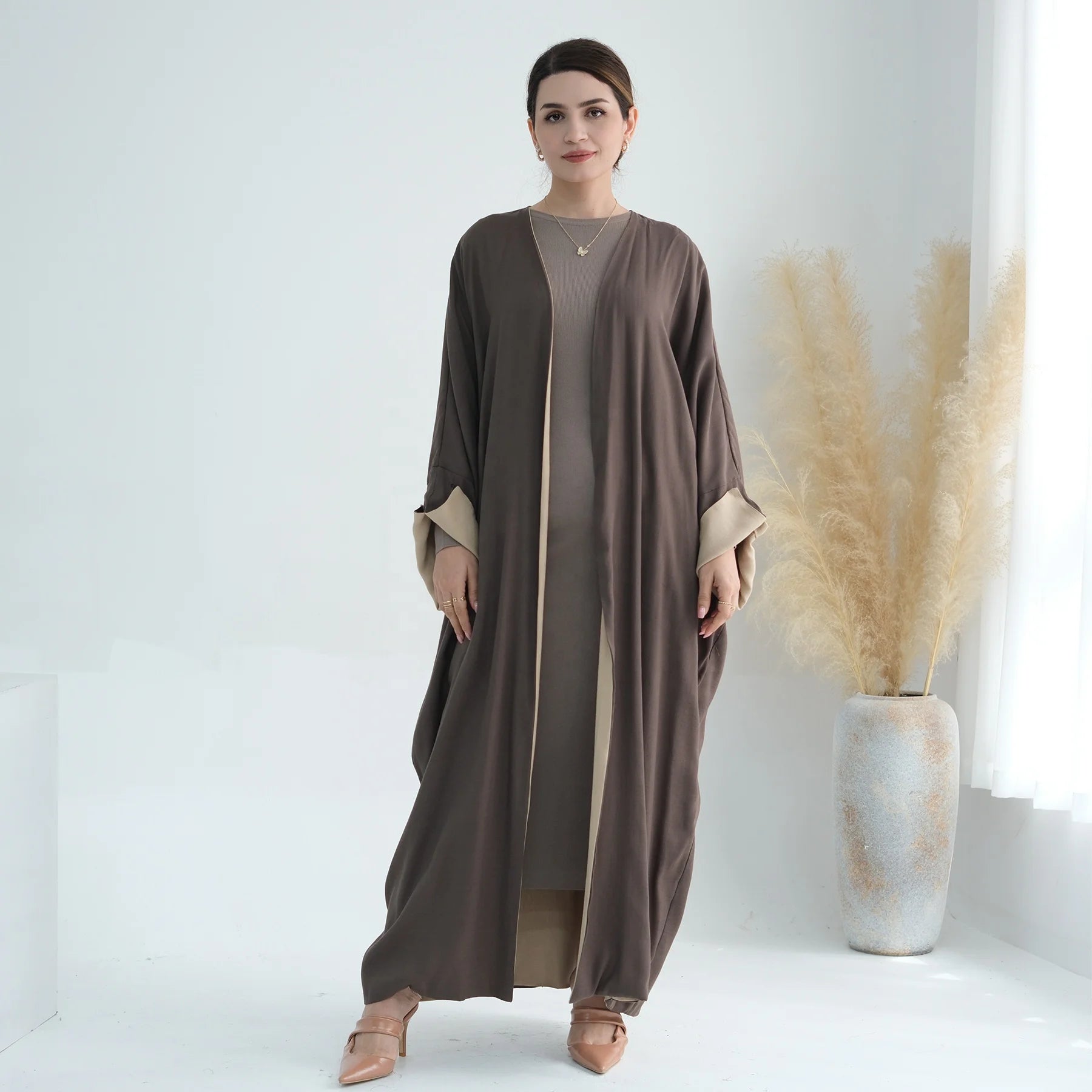 Loriya Abaya Manufacturer Reversible Soft Linen Abaya Dubai Turkey Modest Muslim Women Kimono Abayas Islamic Clothing