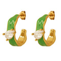 Design Enamel Zirconia Earrings Brass Material Geometric Bright Green Earrings