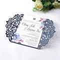 Dark Blue Hollow Laser Cut Wedding Australian Style with Extravagant Wedding Invitations with Envelope