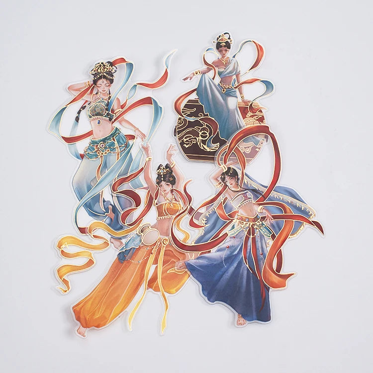 Luxury Gold Foil Character Stickers Scrapbooking Ancient Chinese Style Apsara Fairy Stickers Custom Printing