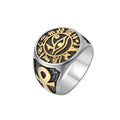 Luxury  Vintage Egyptian Pharaoh's Eye Anubis Death Cross Titanium Ring for Men