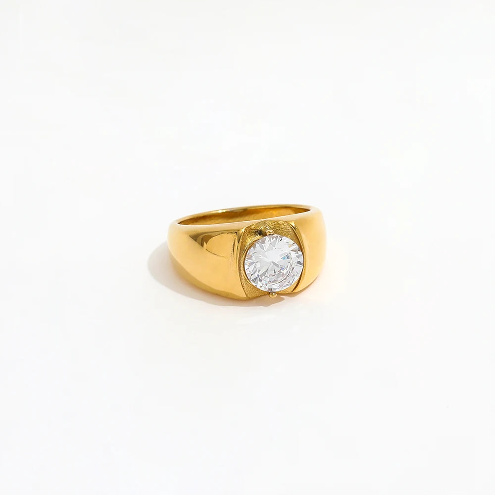 Non Tarnish & Waterproof Cute Round Cubic Zirconia Stainless Steel Rings for Joolim Women Gold Jewelry