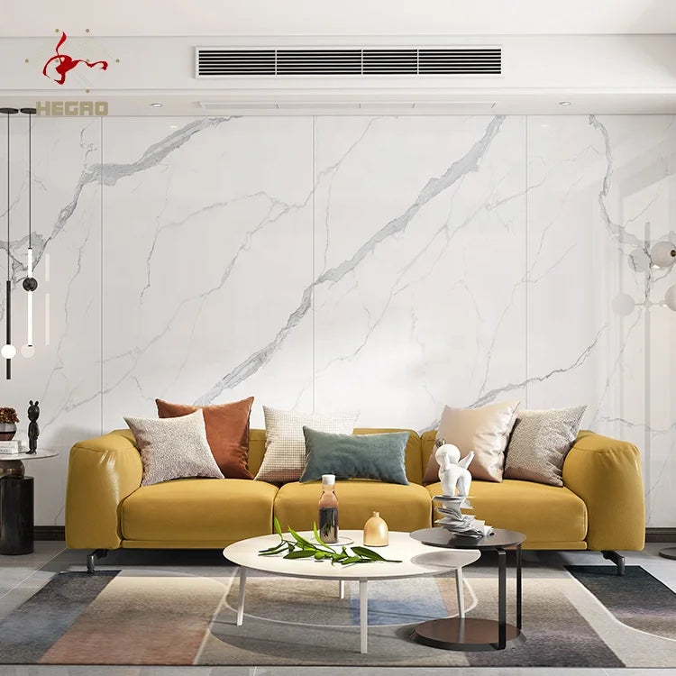 1200X2700X9MM Glossy White Marble Sintered Stone for Dining Living Room Hall Interior Wall Porcelain Tiles Big Slab