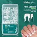 Nailpop White Pink Coffin Press-On False Nail Tips Full Cover French Gel Extensions Home DIY Salon Artificial Fingernails