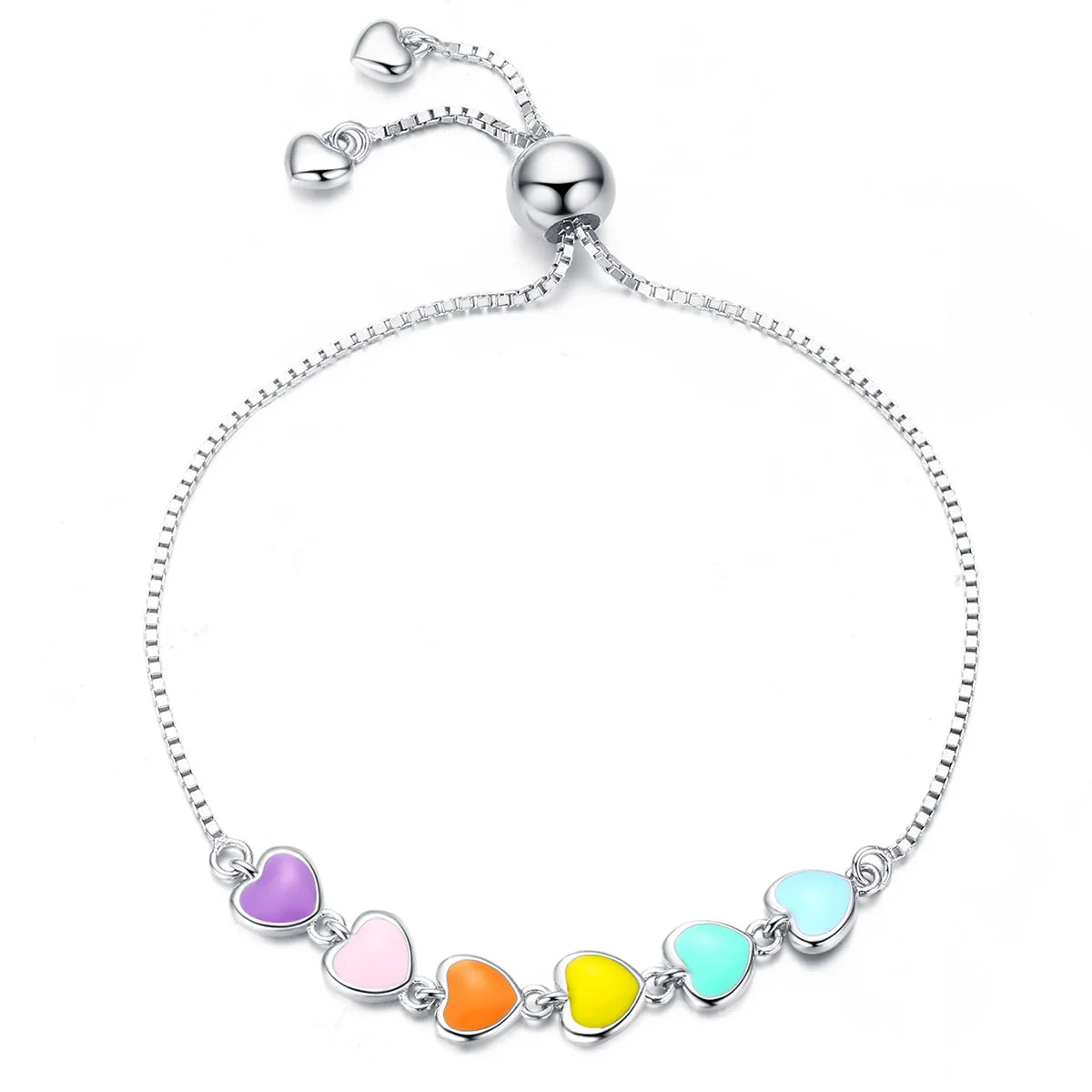 Rainbow Color Enamel Heart Bracelet for Women Heart-shape 925 Sterling Silver Chain Bracelet Anti-allergy Jewelry SCB158