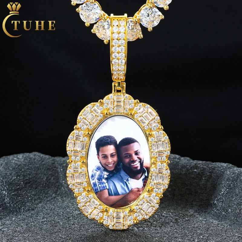 Pass Diamond Tester Moissanite Pendant Necklace Gold Plate 925 Sterling Silver VVS Moissanite Iced Out Custom Photo Pendant