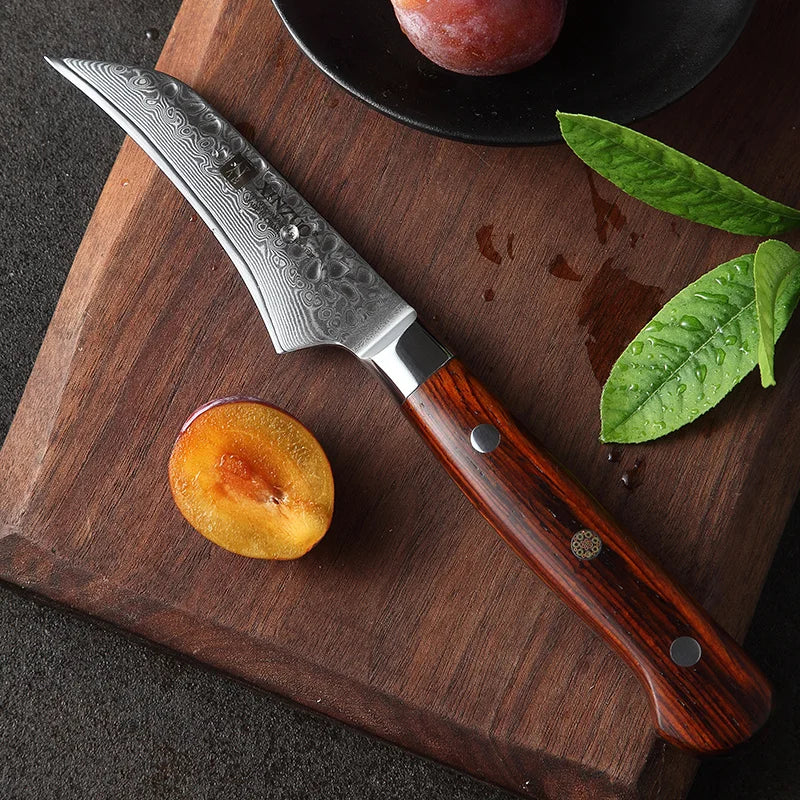 High End Professional Damascus Kitchen Fruit Peeling Paring Knife With Rosewood Handle