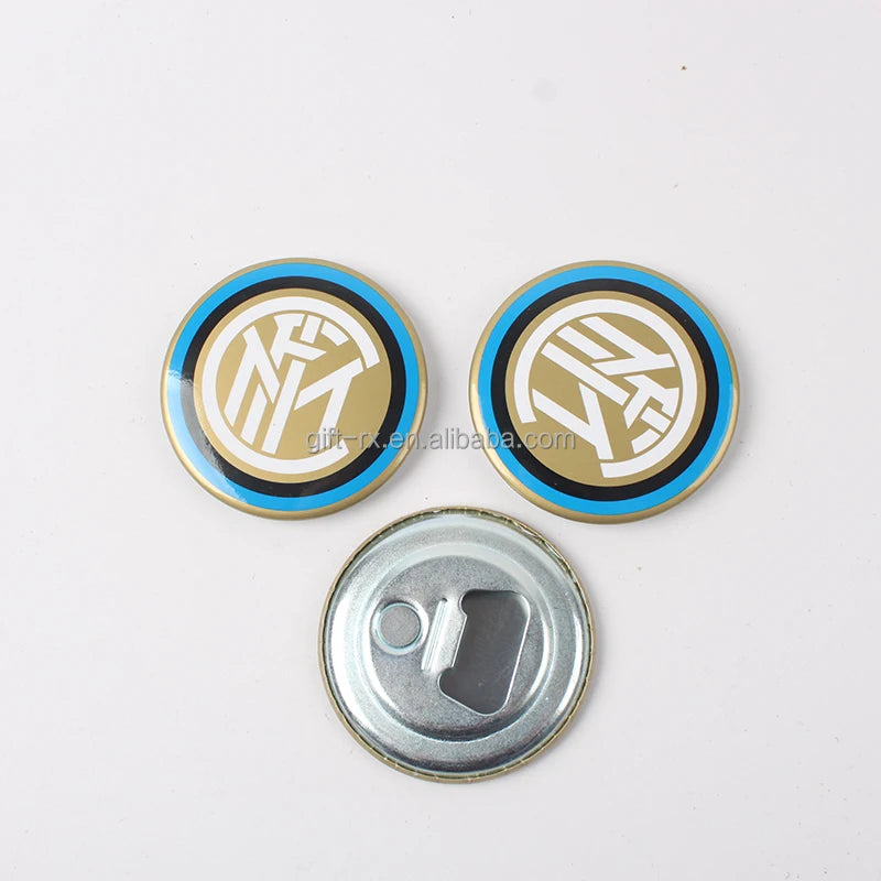 Customized 55mm Round Metal Badge Tin Opener Magnetic Beer Bottle Button Opener