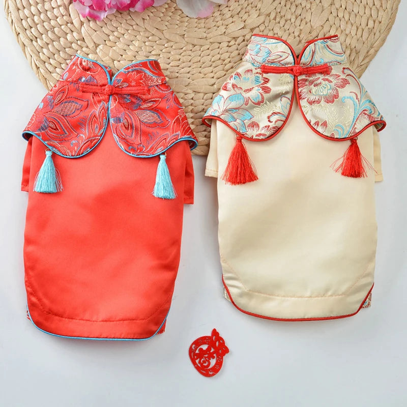 Pet New Year Tang Suit Chihuahua Clothes Spring and Summer Dress Chinese Traditional Style Wholesale Luxury Dog Clothes