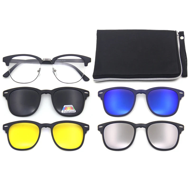 High-quality Multifunctional 4-in-1 Clip-On Sunglasses Frame with 4 Clips 1 Case TR90 Material Print Pattern Unisex Design