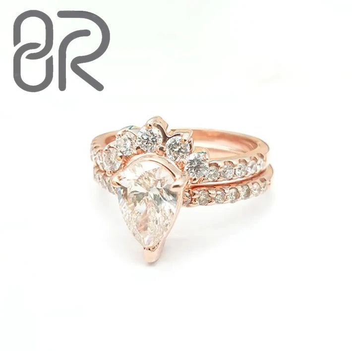 Wholesale 1CT  Lab Grown Diamond Engagement Ring Pass Diamond Test Pear Cut 14K Gold Women Engagement Rings
