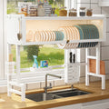 Over Sink Dish Drying Rack with Dustproof Cabinet Door 2 Tier Large Storage Kitchen Dish Retractable Drainer Rack