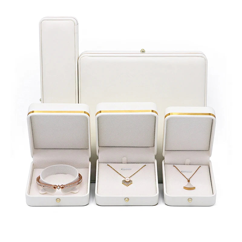 Luxury Square White PU Leather Girls Necklace Ring Bracelet Jewelry Set Small Gift Box Packaging