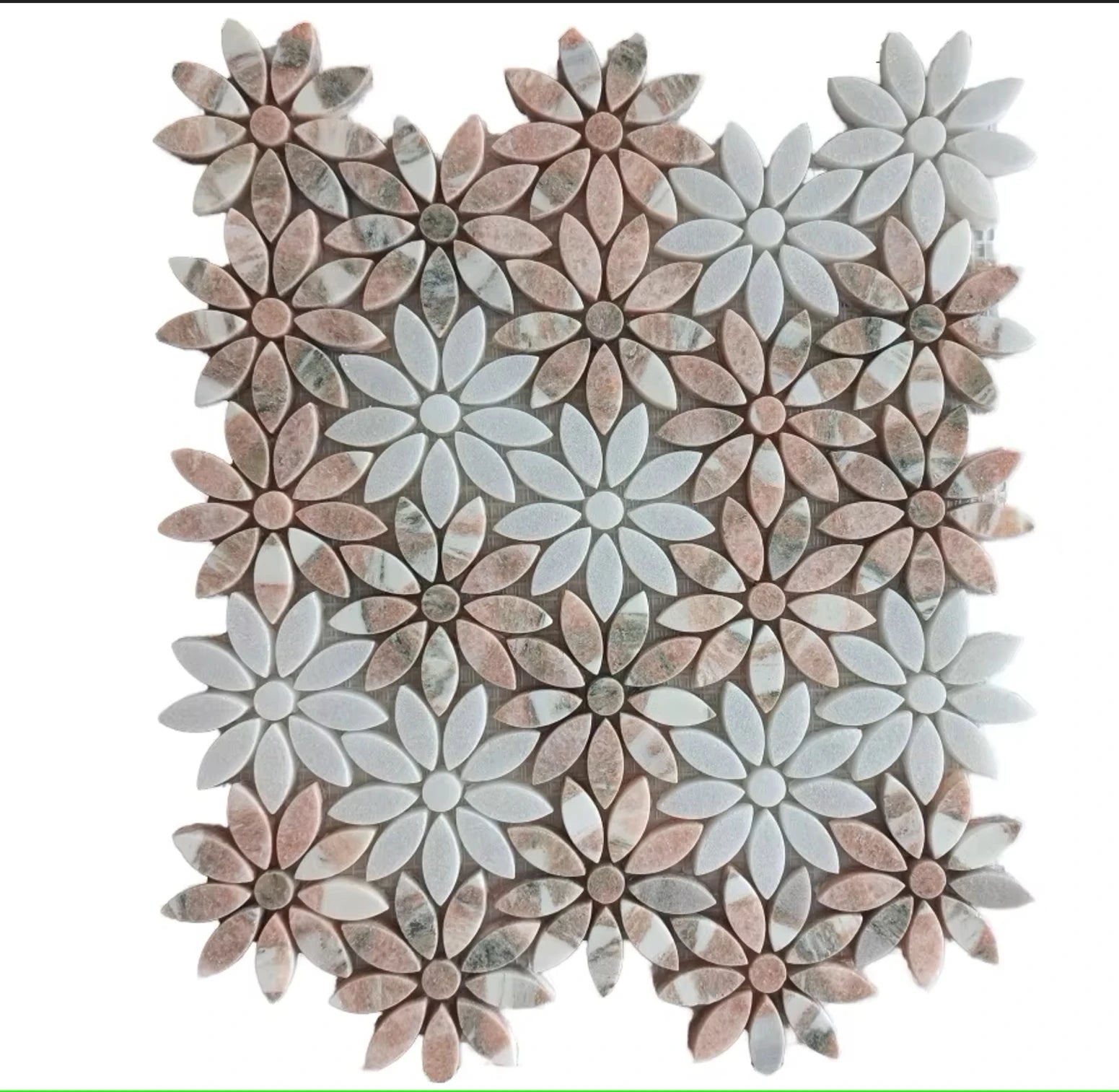 Elegant White Marble and Pink Marble Flower Pattern Mosaic Tile Polished Bath Wall Design for Elegant Villa Floor Interior Use