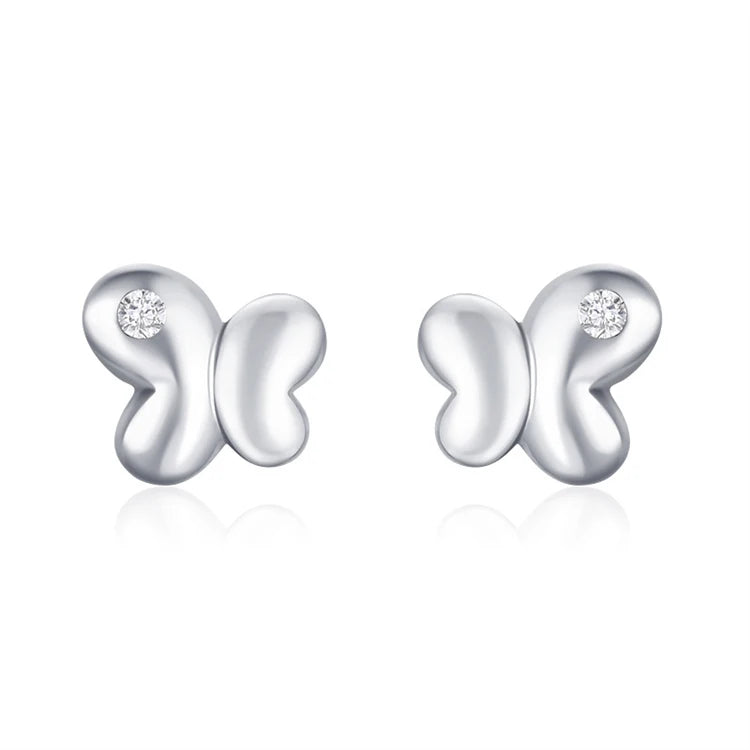 Minimalist 925 Sterling Silver CZ Diamond Mini Cute Butterfly Stud Earrings for Women