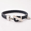 Custom Logo Stainless Steel Couple Bar Clasp Braided Leather Bracelet Men