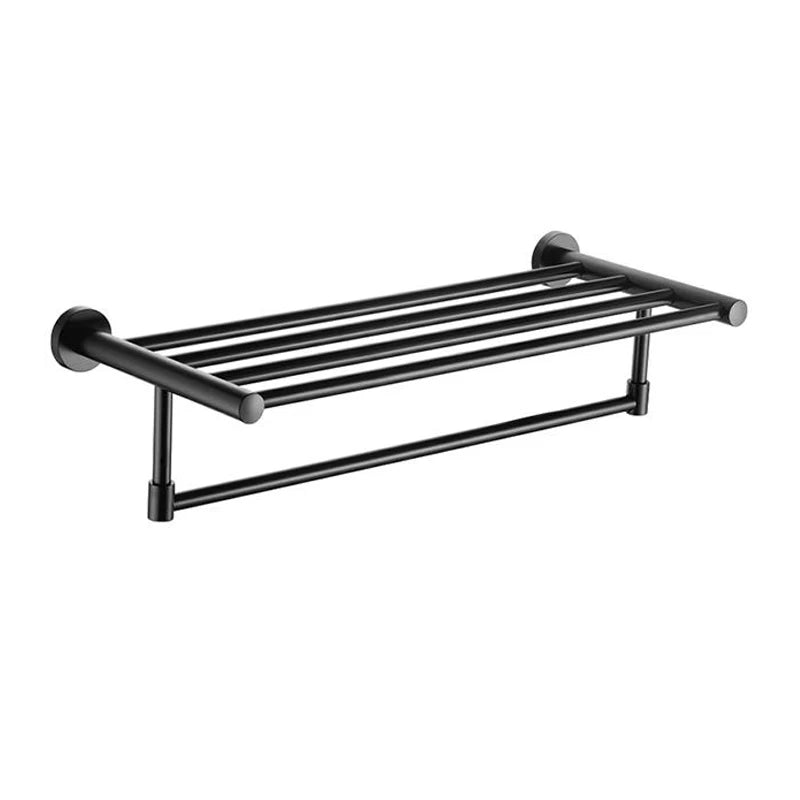 Matte Black Wall Mounted Bathroom Towel Rack with Towel Bar Metal Shelf for Hotel Home