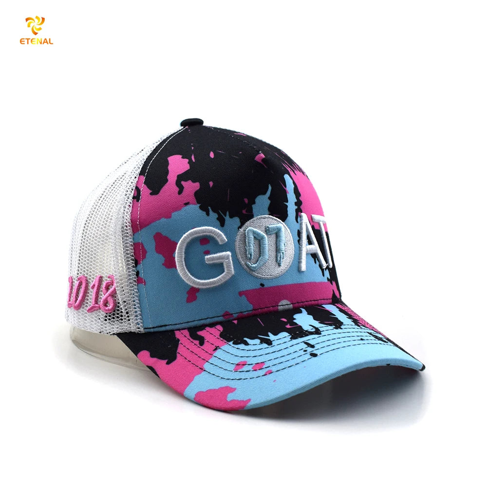 Custom Pink Camo Trucker Hat with 3D Embroidery Logo Jersey Mesh Hats for Performance Cycling Beach-Y2K Hip Hop Style