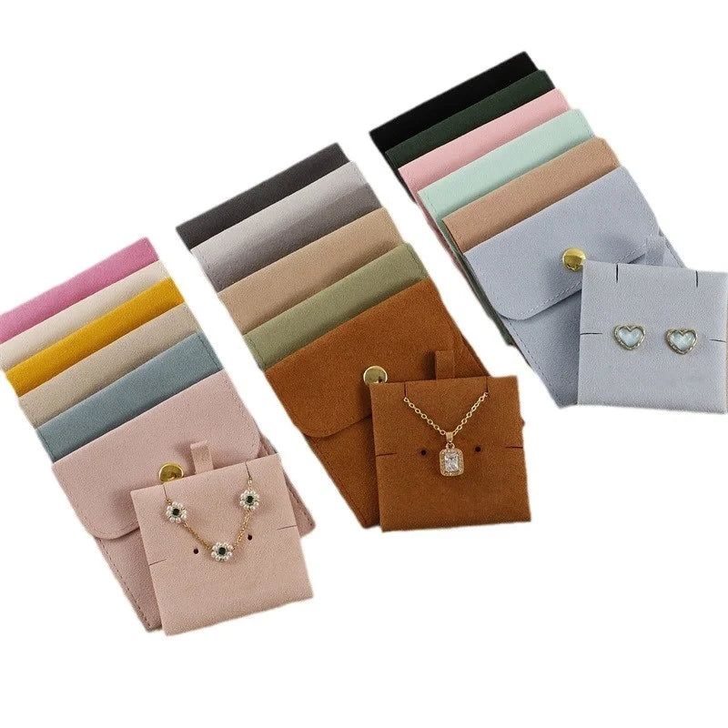 Hot Sale Jewelry Packaging Bag Snap Button Flip Cover Microfiber Jewelry Pouch with Insert Pad