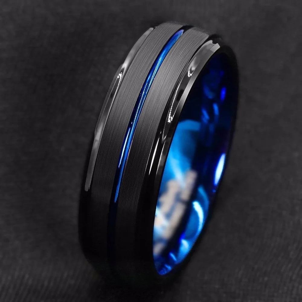 Classic Black Slotted Ring Personalized Inner Blue Inner Gold Ring Exquisite Stainless Steel Ring for Men 2023 Wholesale